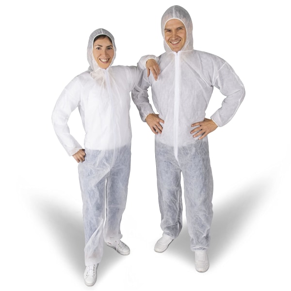 Beskyttelsesdragt med hætte - malerdragt - engangs - jumpsuit til beskyttelse mod malingsstænk, byggestøv