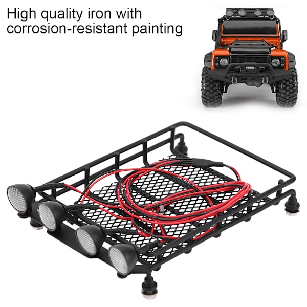 Kattoteline Bagageteline LED-valoilla pyöreä Axial SCX10 1/10 RC-autolle (2 valkoista 2 punaista)