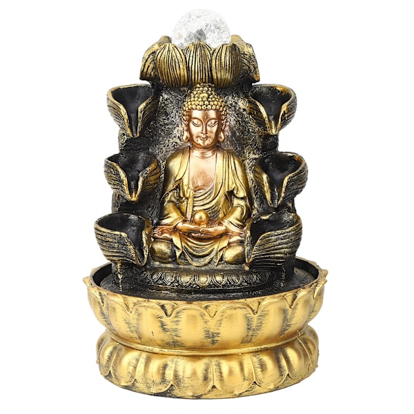 Työpöydän fontäänikoriste Buddha virtaava vesi koristeella valolla ja pallokoristeella HomeUS-liitäntä 110V