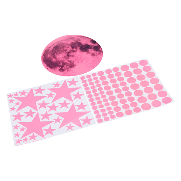 Glow in The Dark Väggdekor Luminous Moon Star Dot Väggdekaler Väggdekor Dekor för sovrum Vardagsrum Rosa