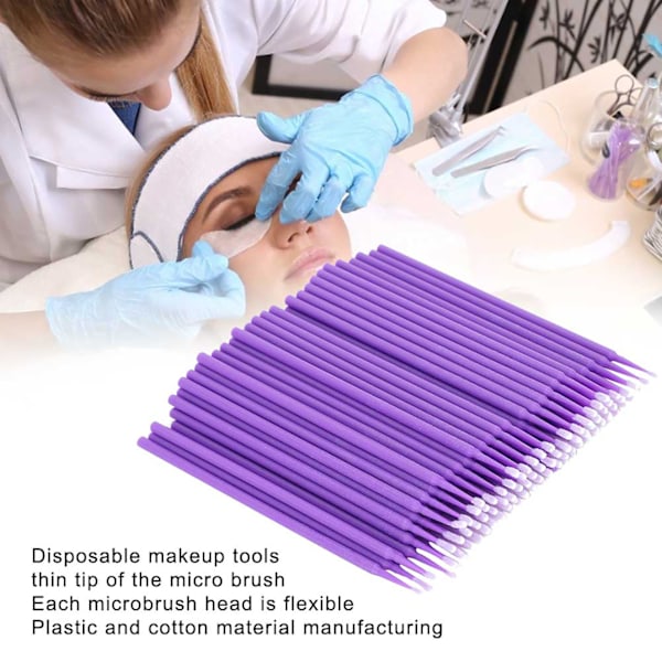 200 st ympad ögonfransspinne Bomullspinne Micro Applikatorer Makeup Brush Purple