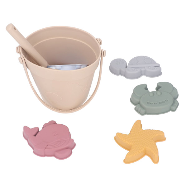 Silikon Beach Bucket Toy Set Interactive Lättvikt Portable Kids Beach Toys Set för Summer Beige