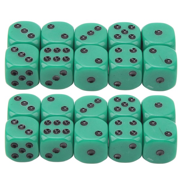 20Pcs 16mm Rounded Corner Dice 6 Sided Game Dice Set for Table Board Games Math Games Green Black Dots