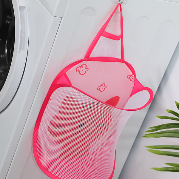Foldable Laundry Bag Foldable Laundry Basket Large Laundry Basket Mesh Wall Mounted for Bathroom with Hook Pink Cat