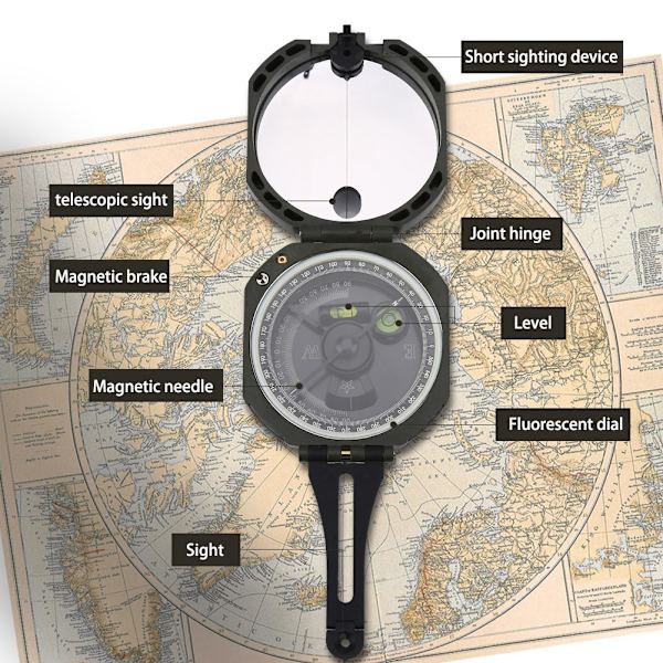 Bärbar militärkompass med hög precision Utomhus Survival Camping Vandringsutrustning
