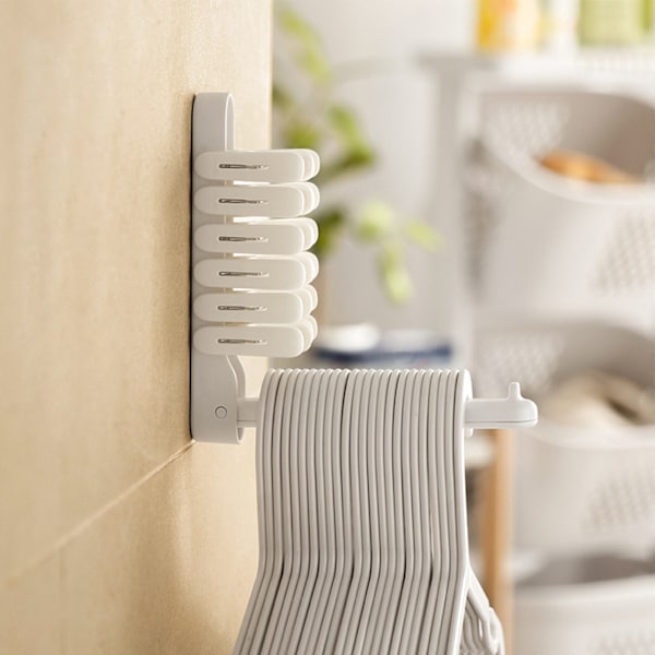 Foldable Clothes Hanger Wall Mount Retractable Drying Rack for Fabric Space Saving Punch Free Balcony Laundry White