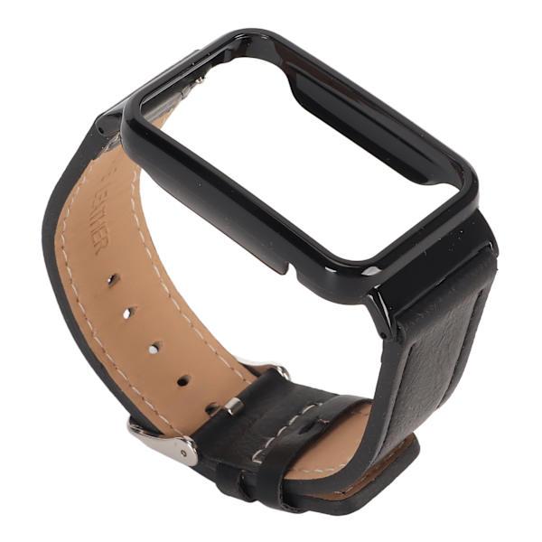 PU-læderarmbånd Vandafvisende udskiftningsurrem med sort rustfrit stålhus til Mi Band 7 Pro Black