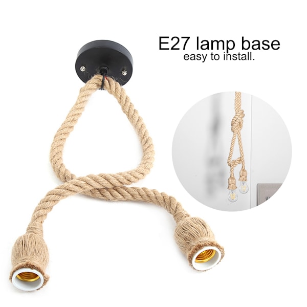 E27-lampunjalusta 1 m hamppu köysi Sähköjohto DIY-riipus koristeellinen lampunpidike (2 pidikettä)
