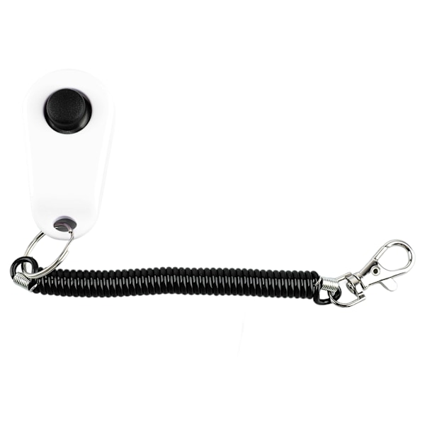 Koirien koulutusklikkeri Universal Interactive Pet Training Clicker mustalla pitkällä rannehihnalla ja renkaalla valkoinen