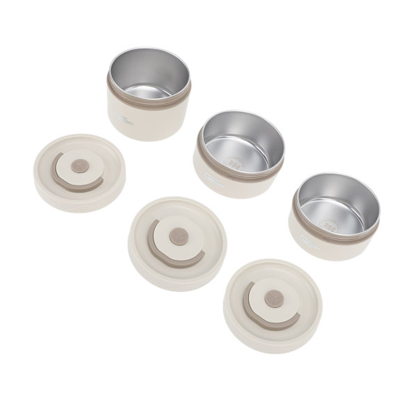 Isolert lunsjboks 304 rustfritt stål, lekkasjesikker, bærbar rund termisk Bento-boks med lokk og varmepose Beige 3 stk.