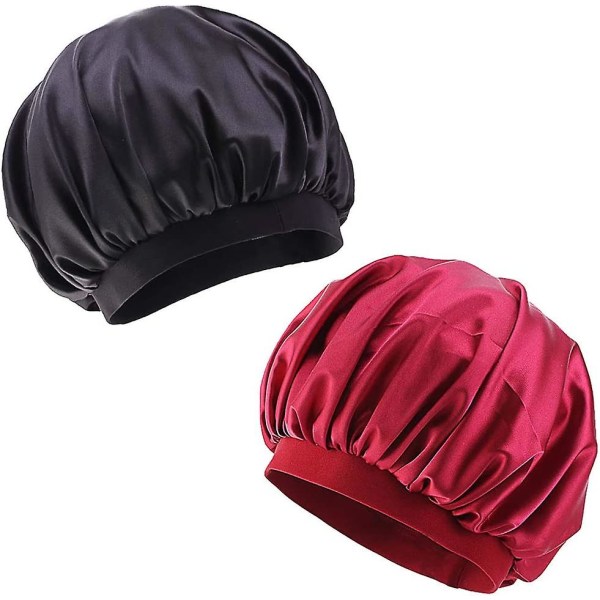 2 st Satin Bonnet Elastisk Wide Band Hatt För att sova