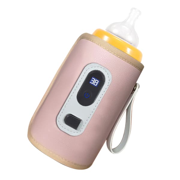 USB Baby Bottle Warmer LCD Screen Temperature Adjustable Precise Heating Waterproof Portable Milk Bottle Warmer Pink