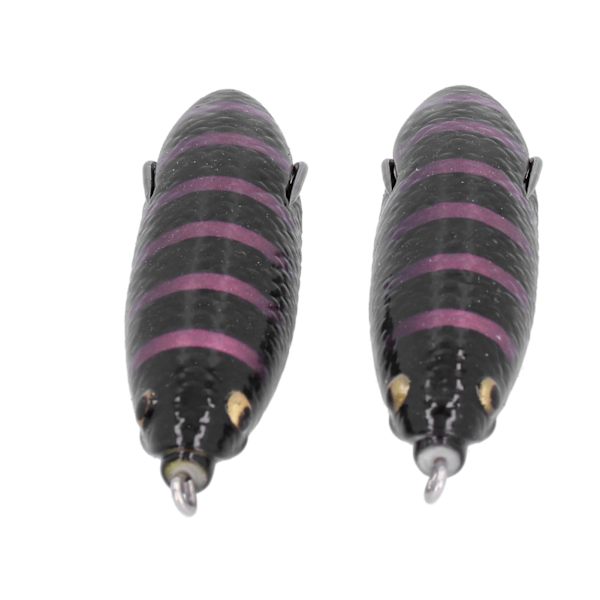 2 stk kunstige fiskeformede agn naturtro myke silikon slukfiske badeagn med krok, lilla stripe, svart