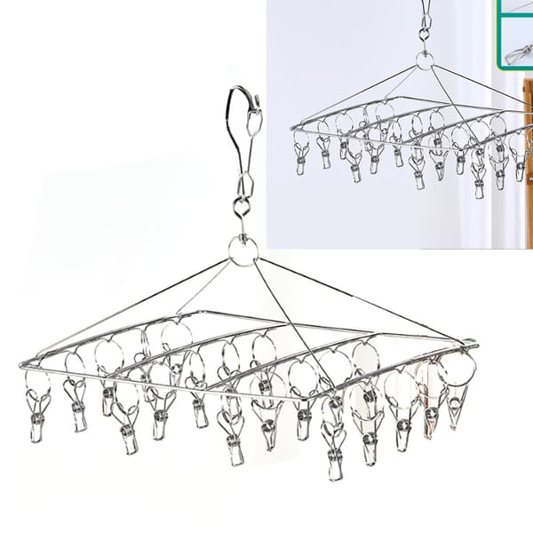 Clothes Drying Hanger Stainless Steel Multi Clip Laundry Sock Drip Hanger for Underwear Socks Hat Square