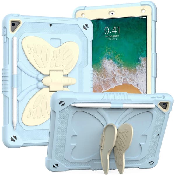 Fjärilselement med förtjockad stötsäker iPad 10.2" skyddsskal (blåttExklusive iPad), 9:e generationens skyddsskal, 8:e generationens skyddsskal