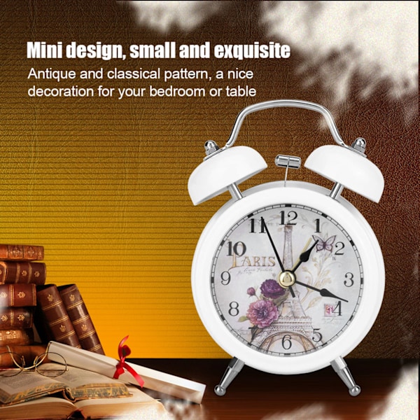 Mini Metal Digital Alarm Clock Mute med lampor blinkande klocka för Sovrum Student Vit