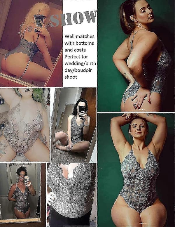 Dameundertøy med dyp V-hals, sexy blondebody, teddy, HZ2 Gray X-Large