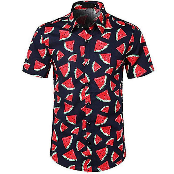 Slim Fit Röd Vattenmelon Hawaiian Skjorta för Män - Perfekt för Strandfester och Sommar Aloha Vibes