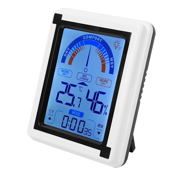 LCD-pekskärm Väderklocka Digital Temperatur Fuktighetsmätare Termometer Hygrometer