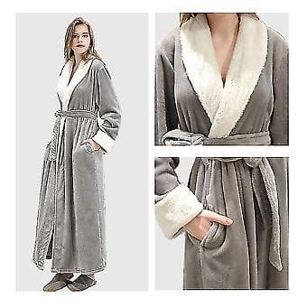 Morgenkåbe Badekåbe Varm blød fleece Lang kåbe Natkjole (XL Grå)