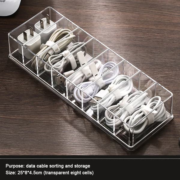 Transparent kabelopbevaringsboks Datakabel Opladerledning Organisering 26x9x5.5cm-with cover