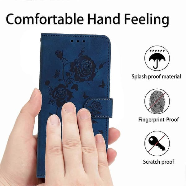 Galaxy A56 5G Plånboksfodral med Rosenmönster Läderfodral med Stativ Multicolor Dark Blue