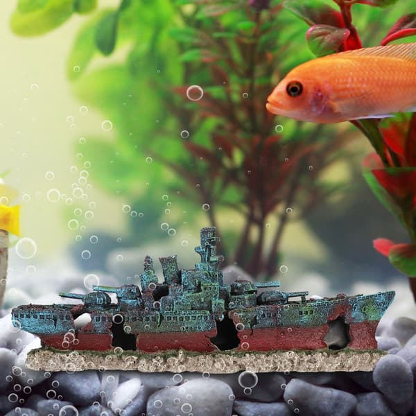 Battleship Krigsskip Harpiks Vrak Akvarium Ornament - Huledekorasjon