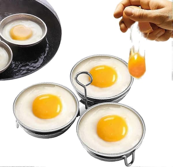 Eggkoker i rustfritt stål, perfekt posjert eggmaskin, runde eggkokerringer Kompatibel med frokostmatlagingsverktøy 3 posjerte eggkopper