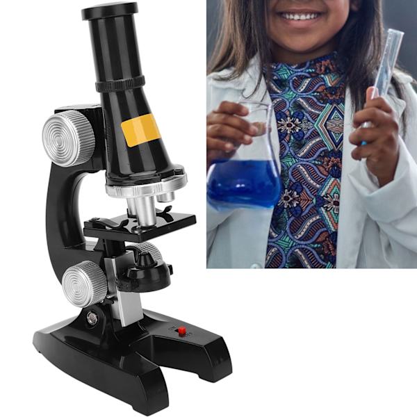 Microscope Kit Laboratory LED Biological Microscope for Educational Toy for Homeschool Black
