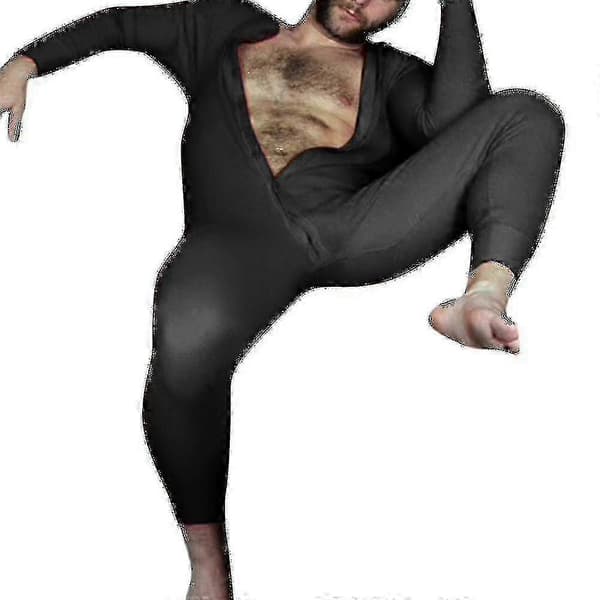 Heldekkende pyjamas for menn - Myk langermet pyjamas for nattøy Black S