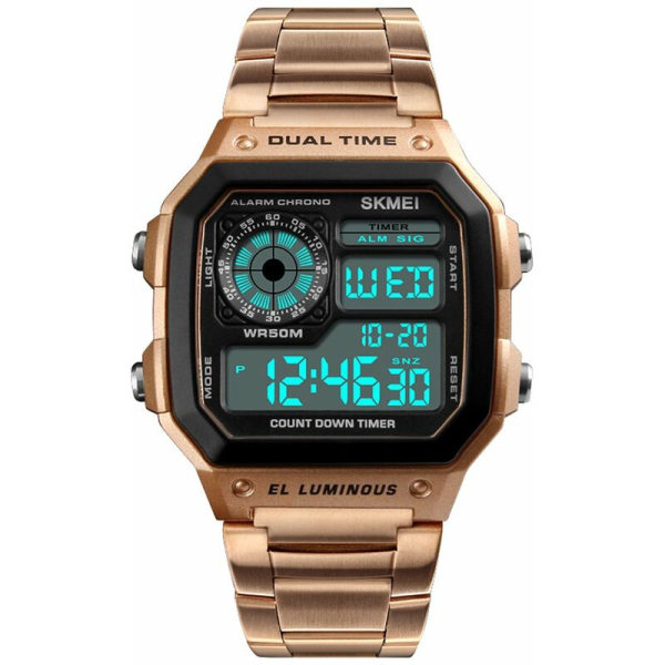 Time Beauty mäns multifunktions 5ATM vattentät elektronisk watch, band i rostfritt stål, roséguldband, järnlåda + papperslåda