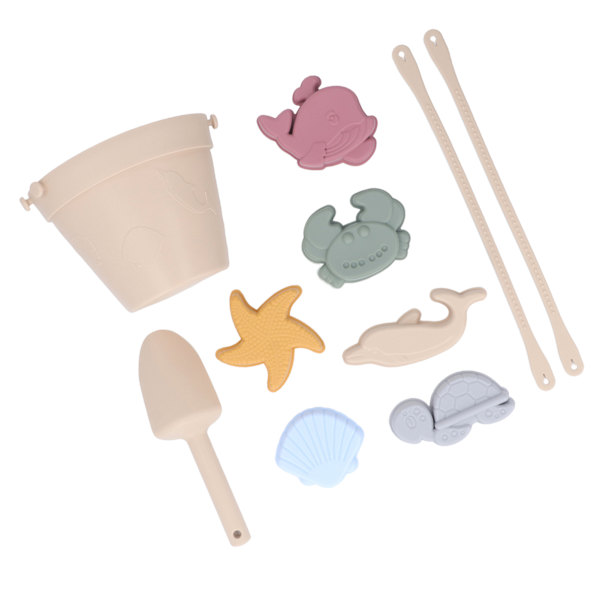 Silikon Beach Bucket Toy Set Interactive Lättvikt Portable Kids Beach Toys Set för Summer Beige