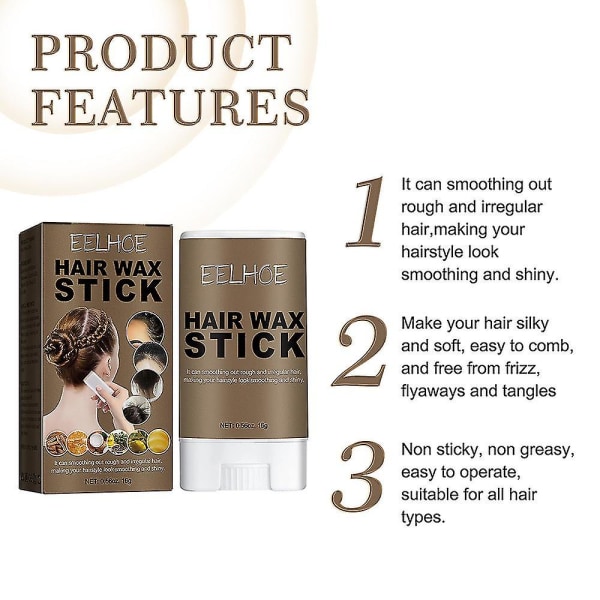 1/2 st Vaxstick för hår, Hair Stick Styling Wax Stick, Hair Wax Stick för att jämna ut håret, Styling vaxer för Fly Away & Edge Frizz Hair 2pcs