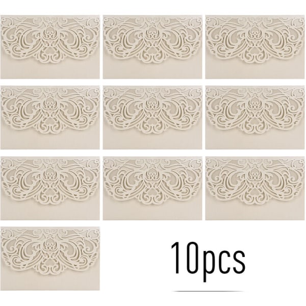 10 styks perlepapir blomsterinvitationskortholdere til bryllupsdag fødselsdagsfest, model: sølv uden indre kort