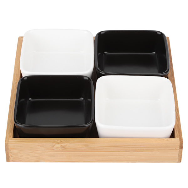 Divided Grids Multifunktionell Miljövänlig Torkad Fruktbricka Godis Snack Sås tallrik Hållare för Hem (Fyra Grids 2White2Black)