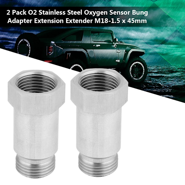 2-pack O2 rostfritt stål syresensorproppadapter förlängningsförlängare M18-1,5 x 45 mm