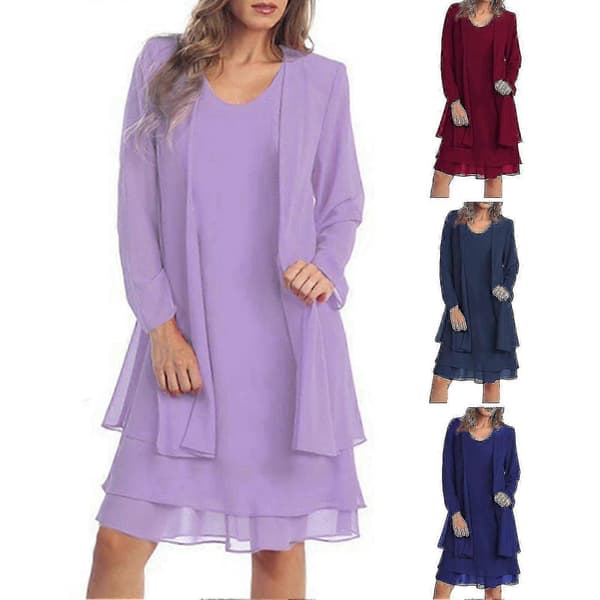 Chiffon kjolefrakke kompatibel med fest - Plus Size afslappet pasform sæt Black