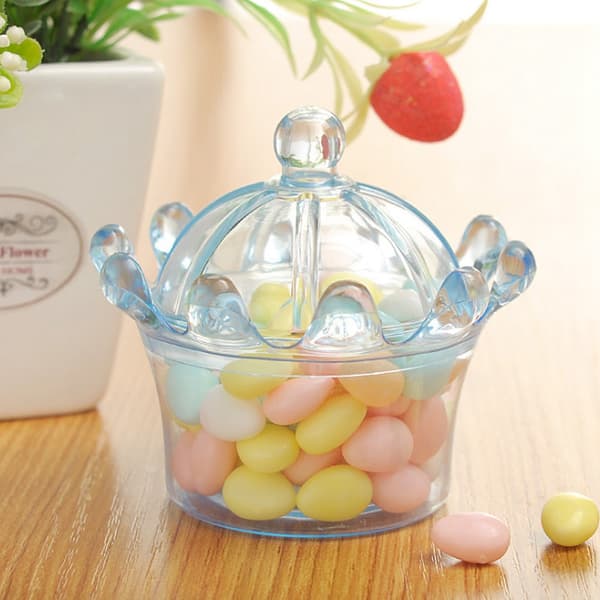 12 ST Kroneformede Godteribokser Bryllupsfavoritt Party Plast Candy Gift Box Blå