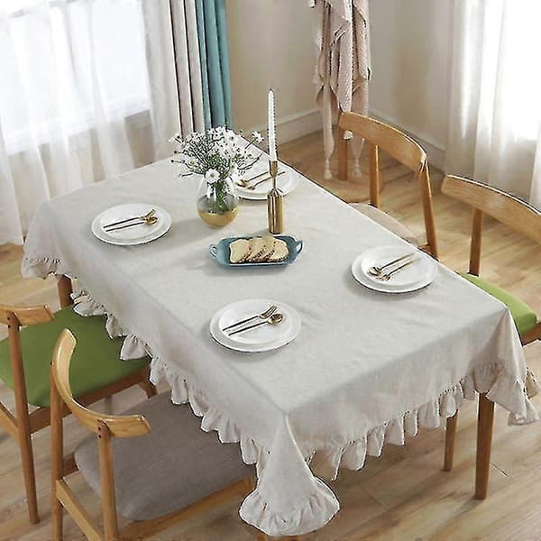 Bomullslin Volangduk For Bryllup Bursdagsfest Dekor Vaskbar Bordduk Moderne White 100*140CM
