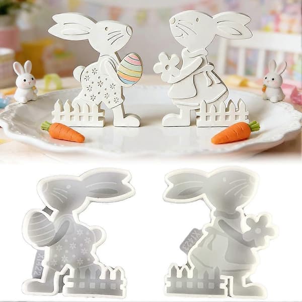 Kanin som holder egg, blomsterkombinasjon, gipsform, silikonform, K9Z8[LD] A 2pcs