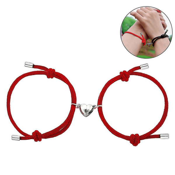 Par armband magnetiska berlock hängen flätade rep armband Red