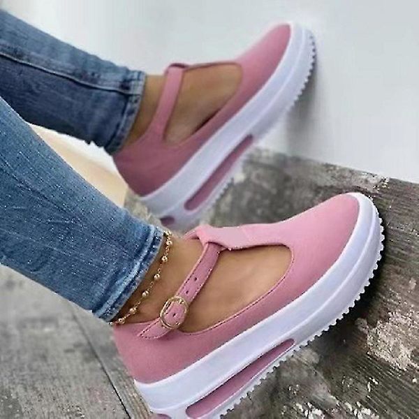 Vintage Rosa ihålig instep plattform slip-on dampromenadskor