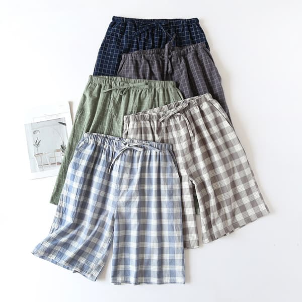 Herr vävda stretchpyjamasshorts blårandiga Blue Stripe XL