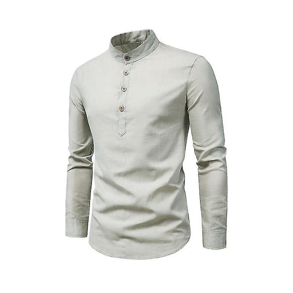 Slim Fit Långärmad Halvknapp Mänskjorta - Grå