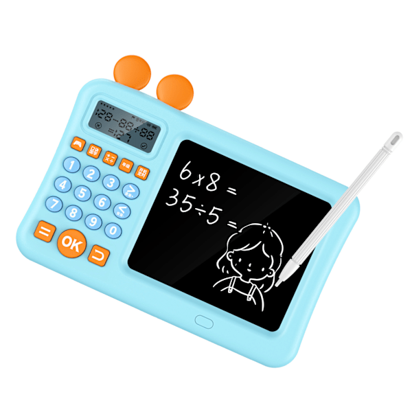 Barnkalkulator med notatblokk Addisjon Subtraksjon Multiplikasjon Divisjon Matematikk Læringsmaskin med WordPad Blå