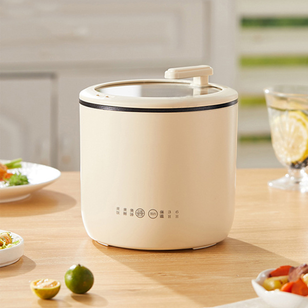 Mini riskoker Multifunksjonell hjem elektrisk riskokere Lav effekt sovesal Non Stick Congee koker CN 220V Hvit