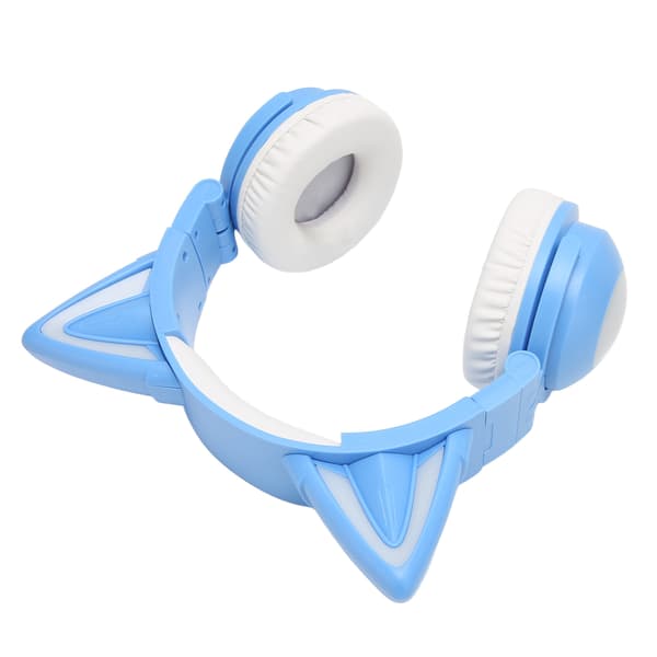 Cat Ear Bluetooth Headset Stereo Cute High Sensitivity Built-in Microphone Adjustable LED Kids Headset with 3.5mm Cable Blue