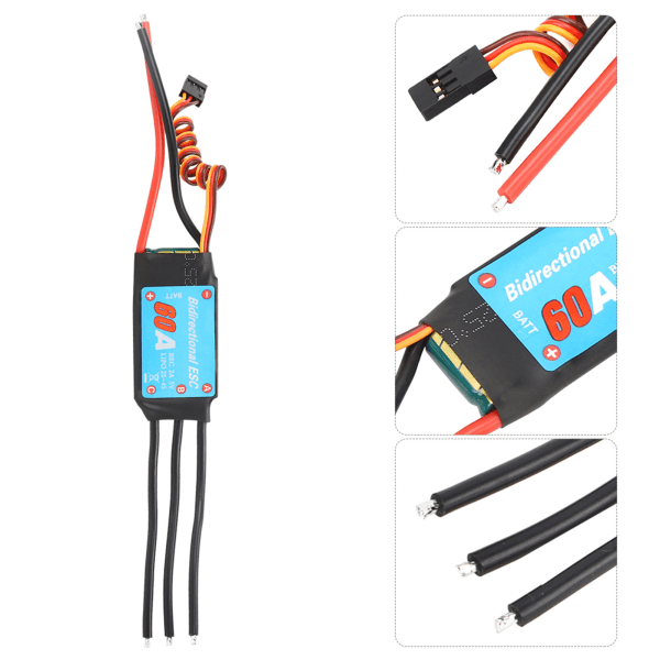Tvåvägs borstlös ESC elektronisk hastighetskontroll för RC bilfartyg undervattenspropeller (60A) 60A