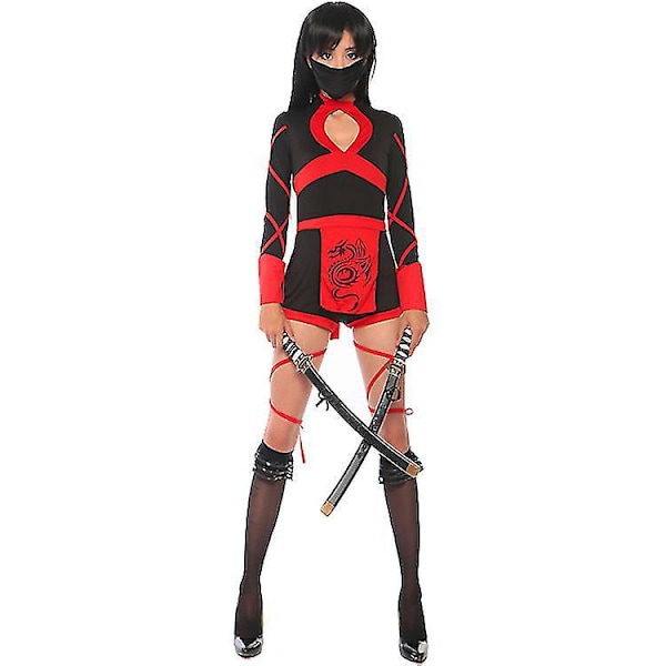 Halloween-lohikäärme Ninja Cosplay-hyppyhaalari naisille Samurai-asu Lady Fancy Dress Red