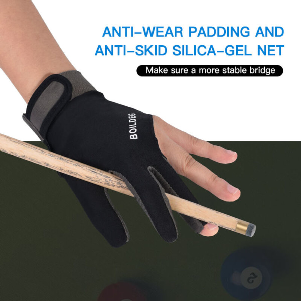 Billardhandske Anti-skrid og åndbar sportshandske Super elastisk 3-finger sportshandske passer til venstre eller højre hånd, model: grå M
